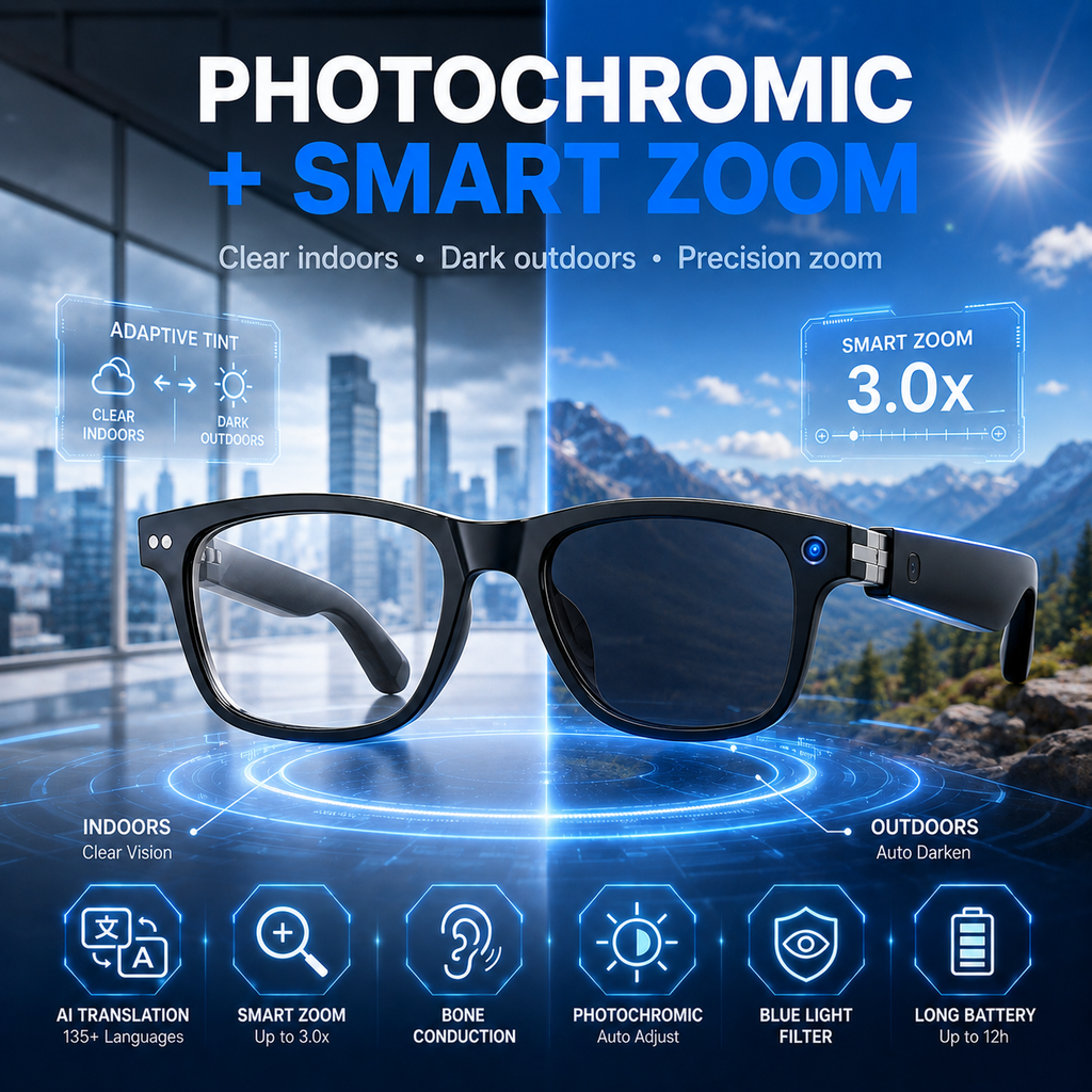 Real-time AI Translation Sunglasses with Smart Zoom