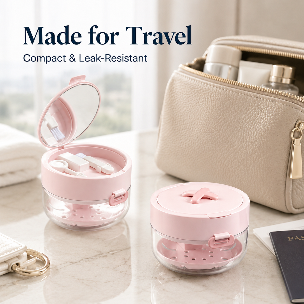 Retainer Cleaner Case with Mirror, Brush & Drain Tray