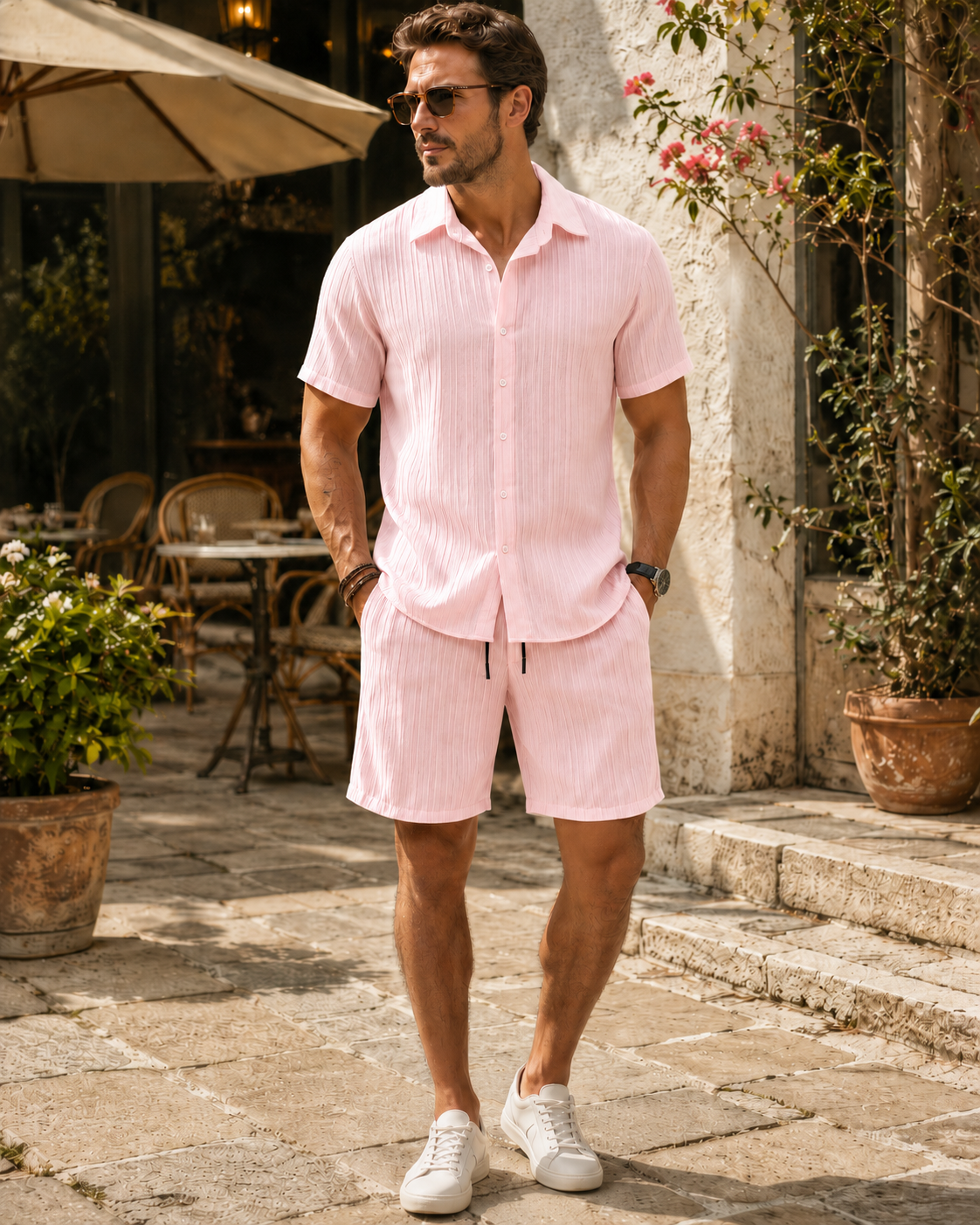 ☀️ Men's Textured Shirt & Shorts Set