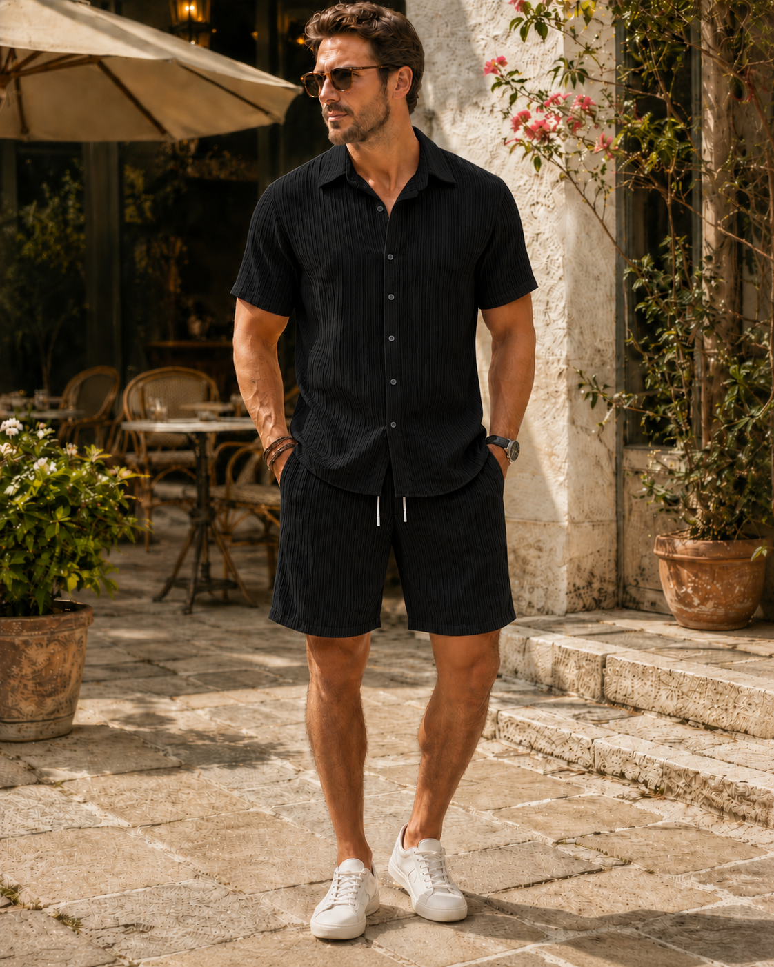 ☀️ Men's Textured Shirt & Shorts Set