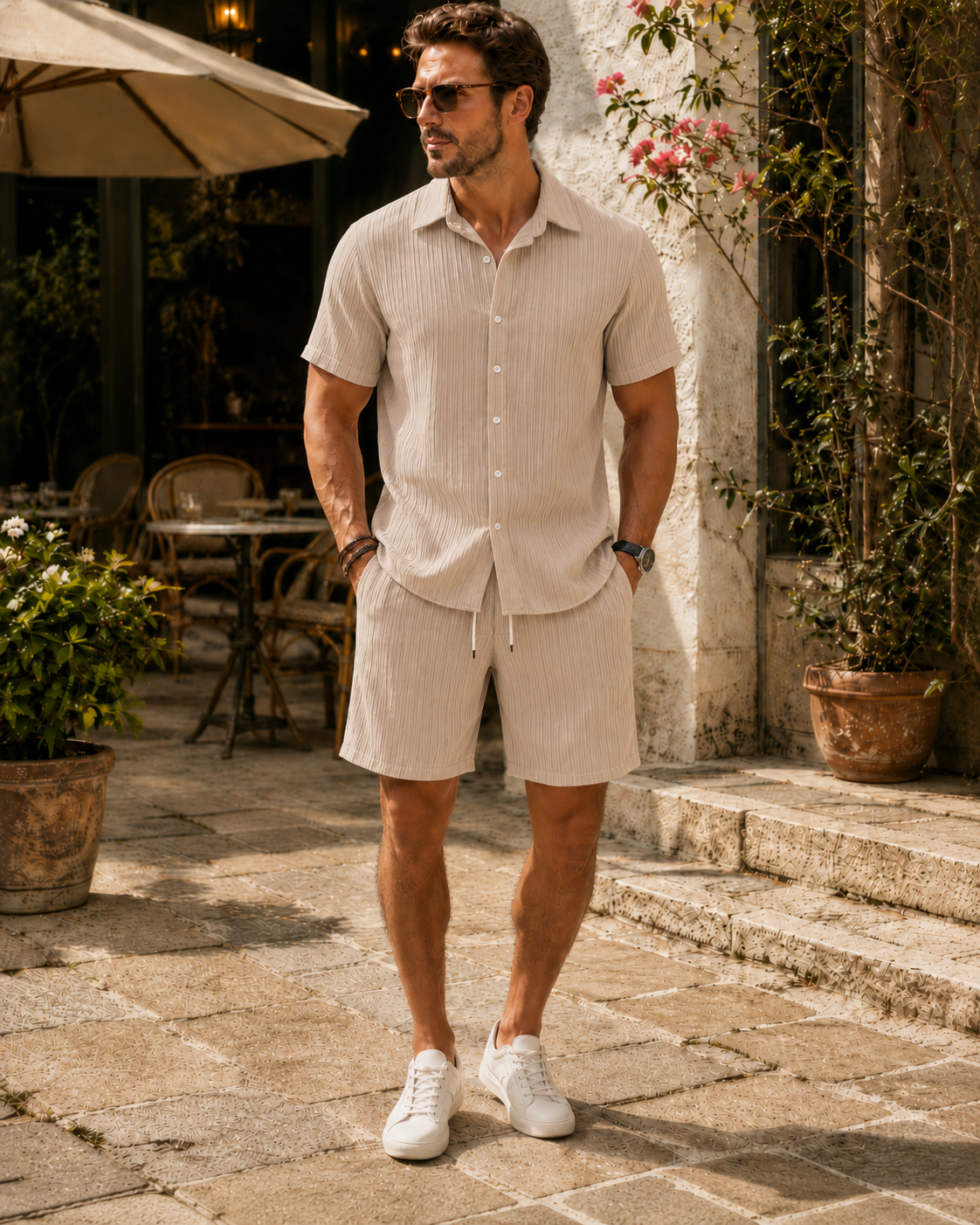 ☀️ Men's Textured Shirt & Shorts Set