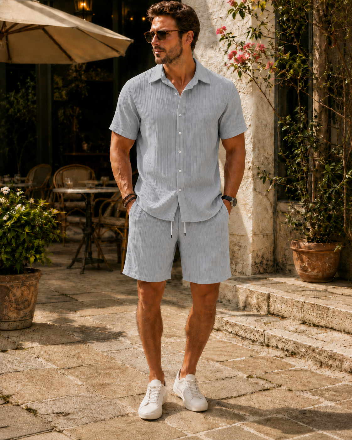 ☀️ Men's Textured Shirt & Shorts Set