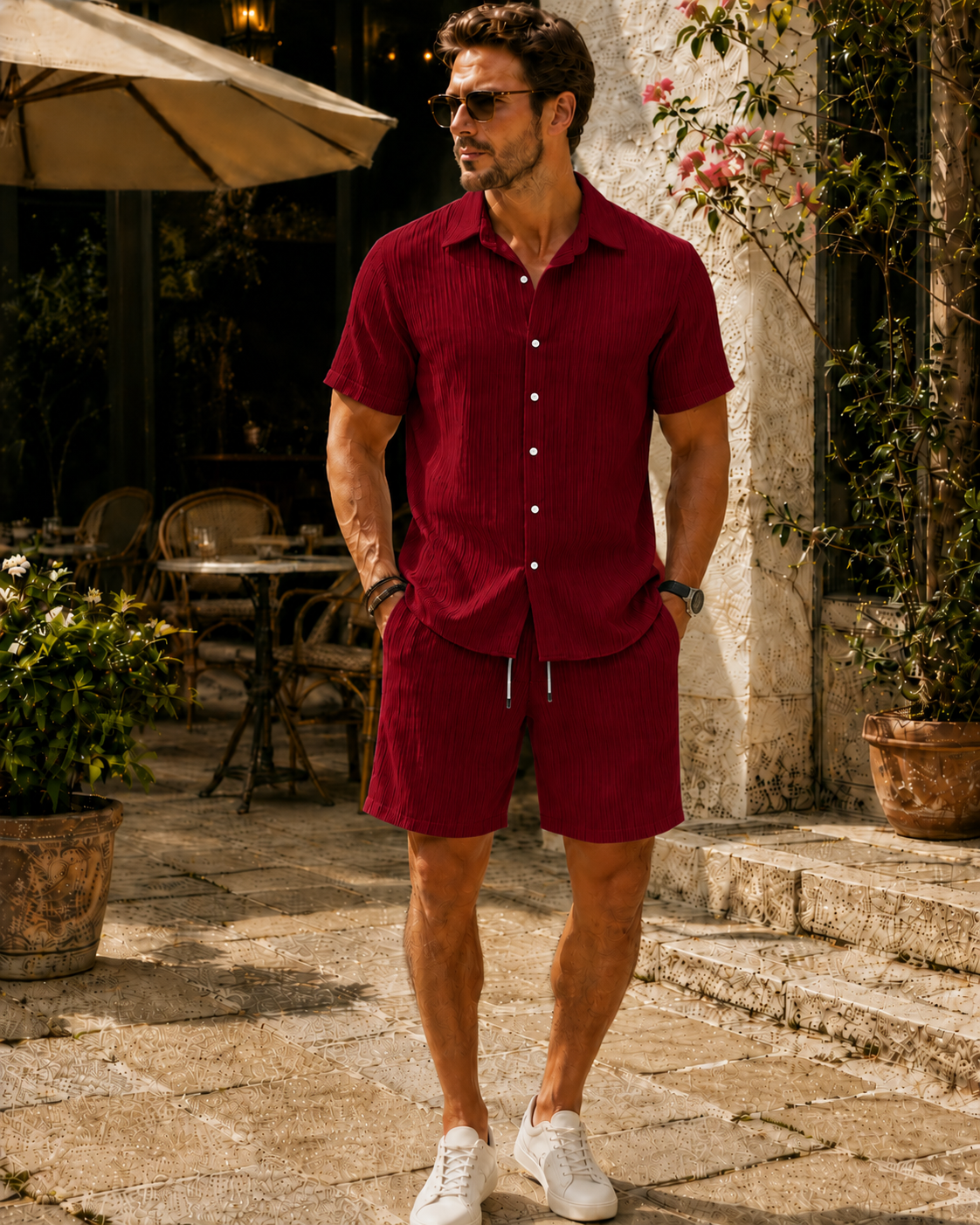 ☀️ Men's Textured Shirt & Shorts Set