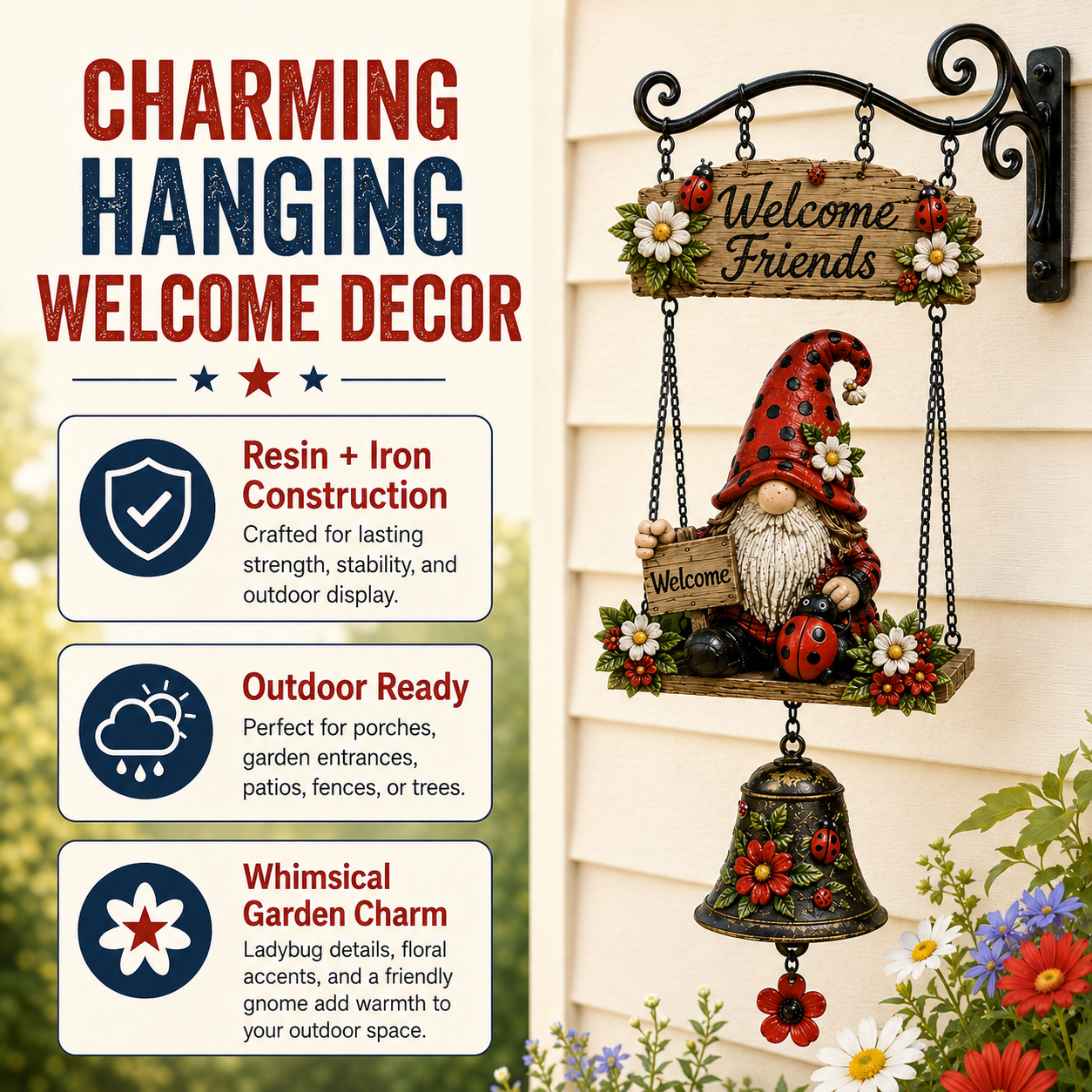 🔔🔥Hot Sale 50% OFF 🐞🔔 Rustic Garden Gnome Bell