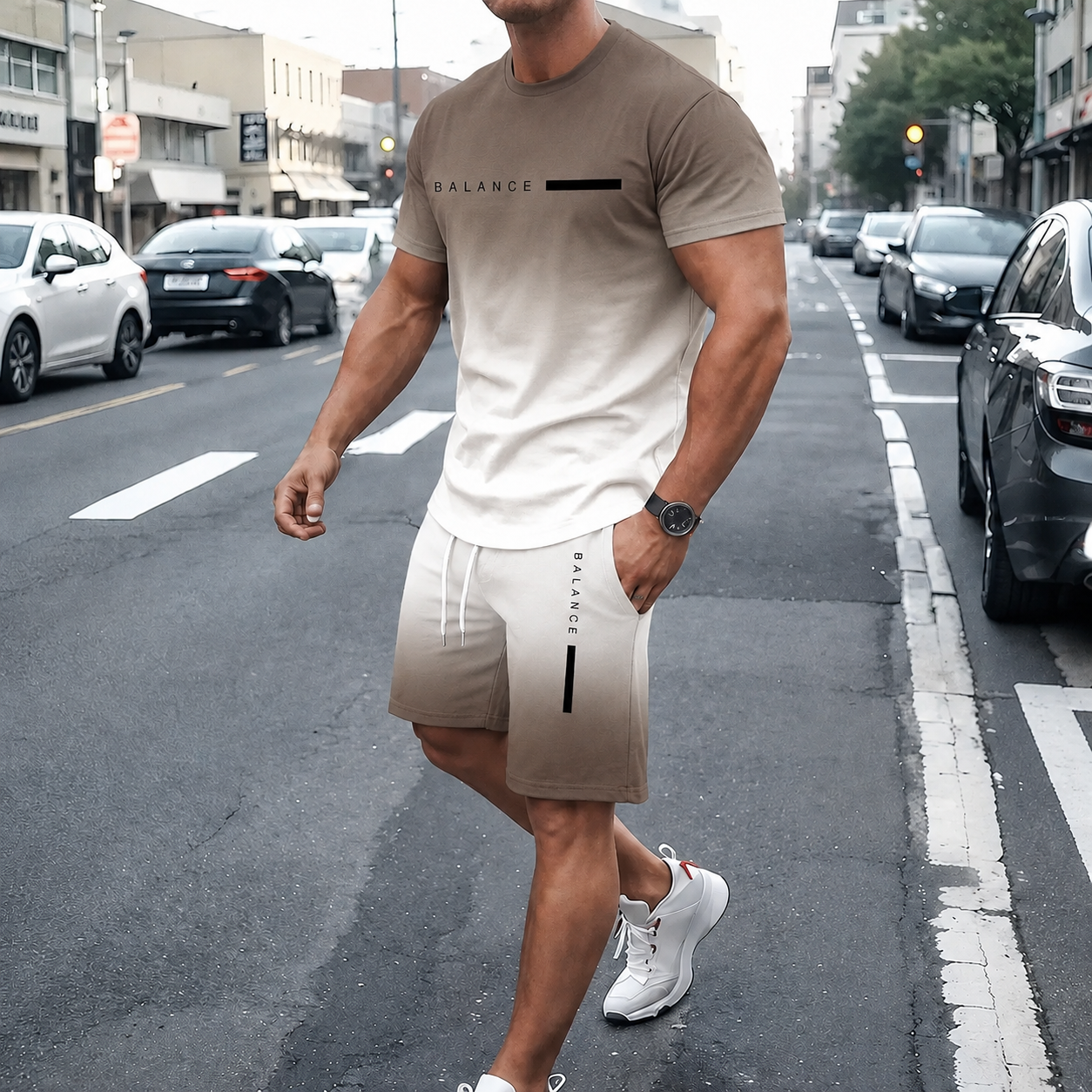 💯 Men’s Gradient Short Sleeve Tracksuit 2-Piece Set💥