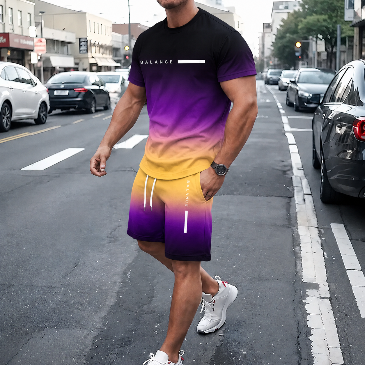 💯 Men’s Gradient Short Sleeve Tracksuit 2-Piece Set💥