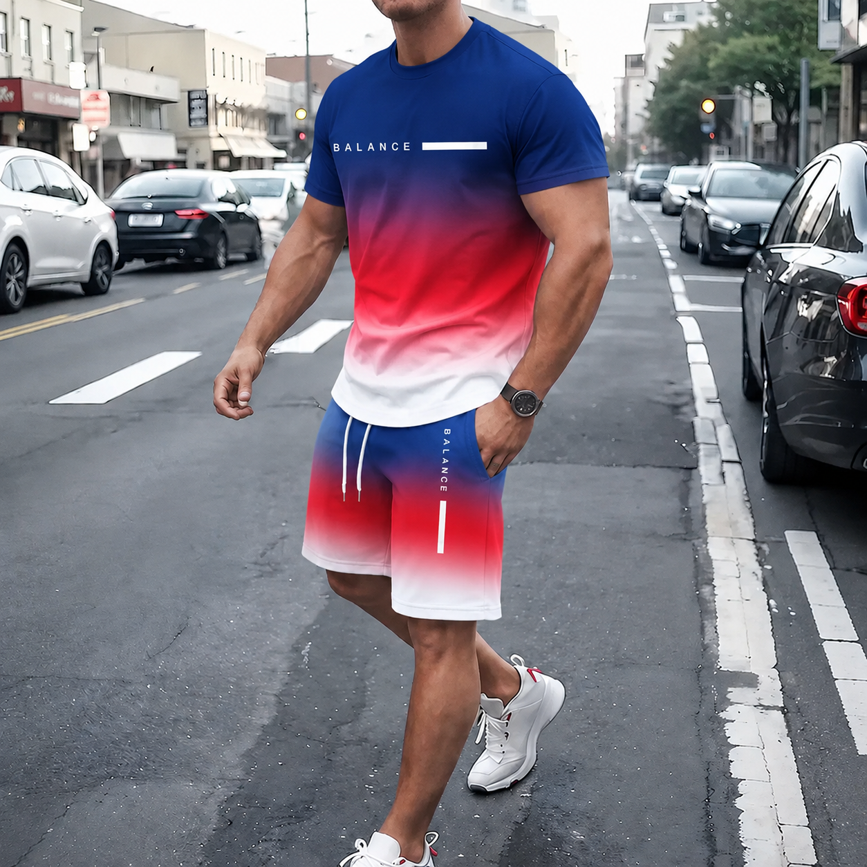 💯 Men’s Gradient Short Sleeve Tracksuit 2-Piece Set💥