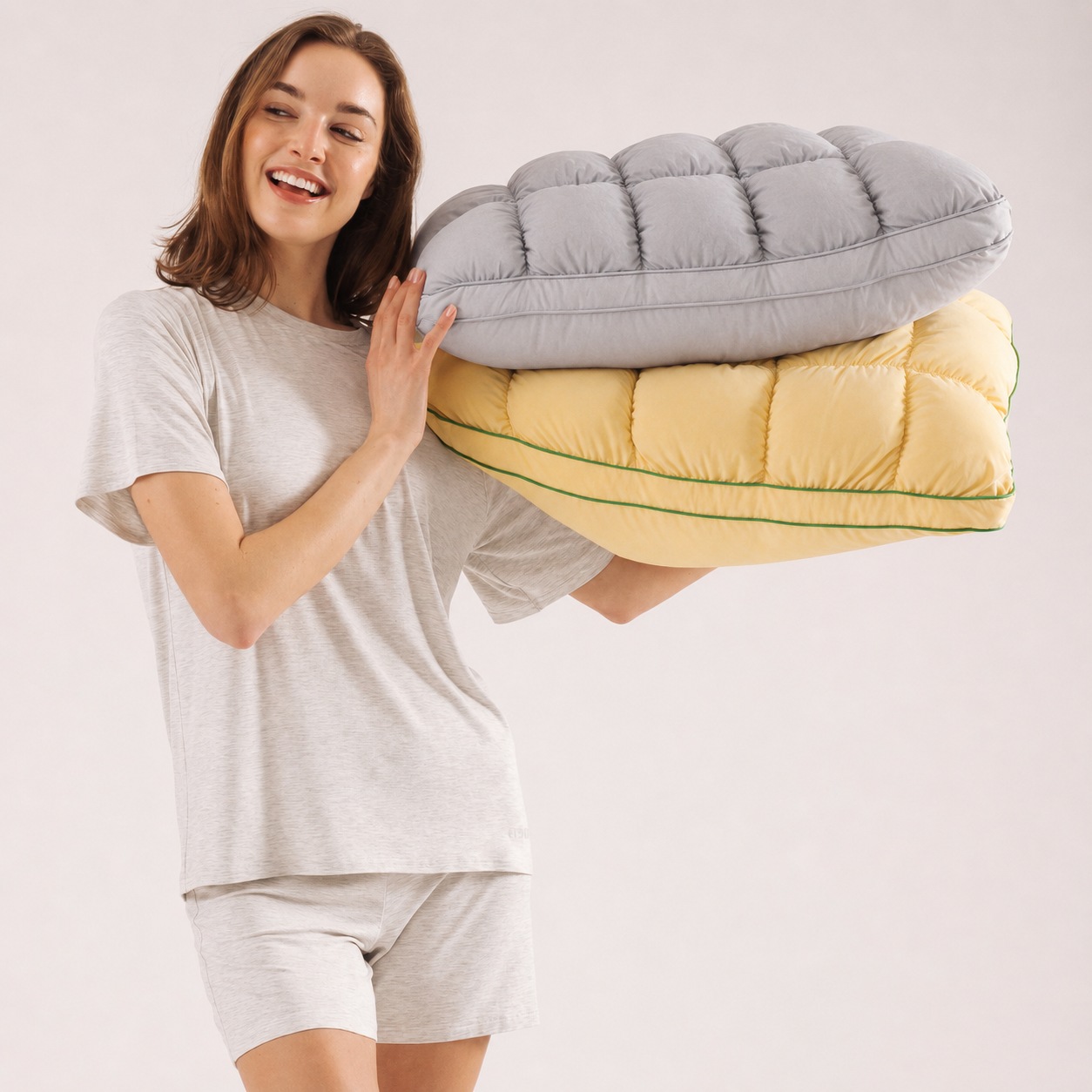 Pineapple Bread Grid Pillow | Dual Layer Fluffy Cooling Bed Pillow, Machine Washable Support Pillow for Side & Back Sleepers