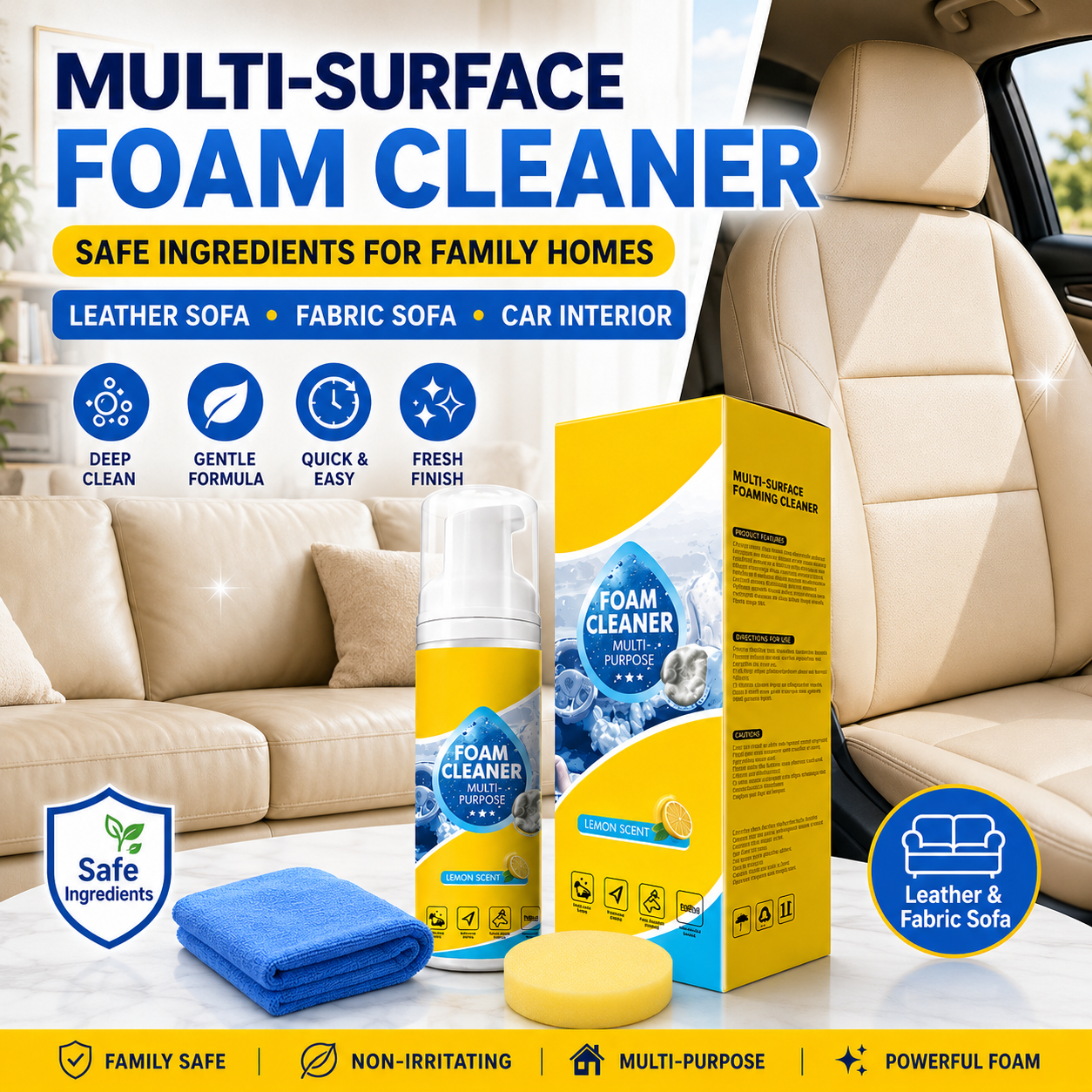 🔥 4-in-1 Multi-Enzyme Foam Cleaner For Sofa Car Interior And Home Surfaces