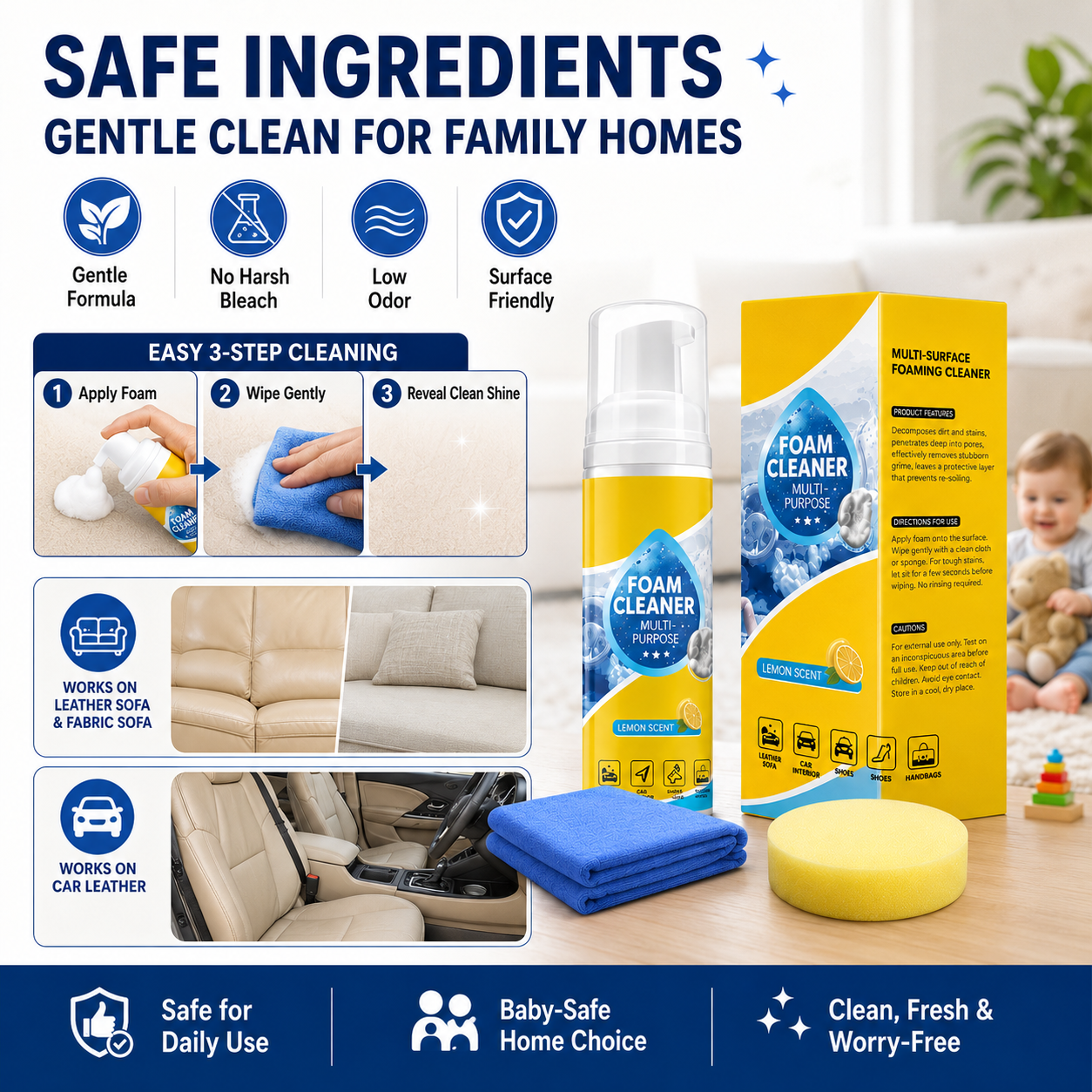 🔥 4-in-1 Multi-Enzyme Foam Cleaner For Sofa Car Interior And Home Surfaces