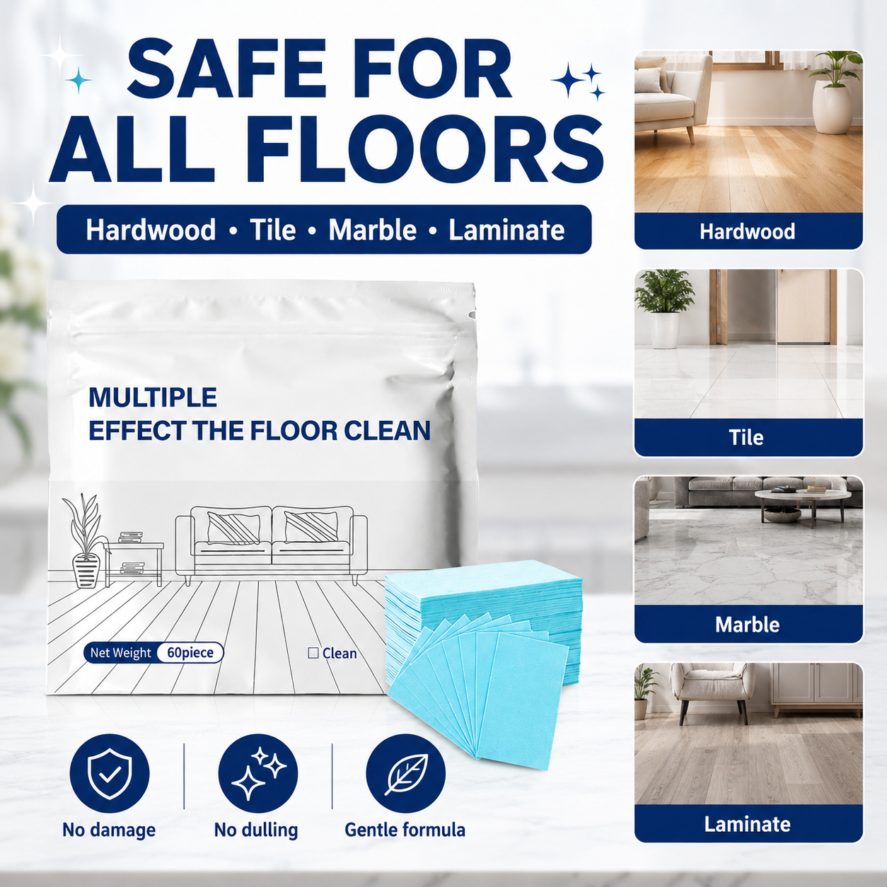 Multi-Effect Floor Cleaning Tablets, Fast Dissolving, No-Rinse Formula for Hardwood, Tile & All Floor Types