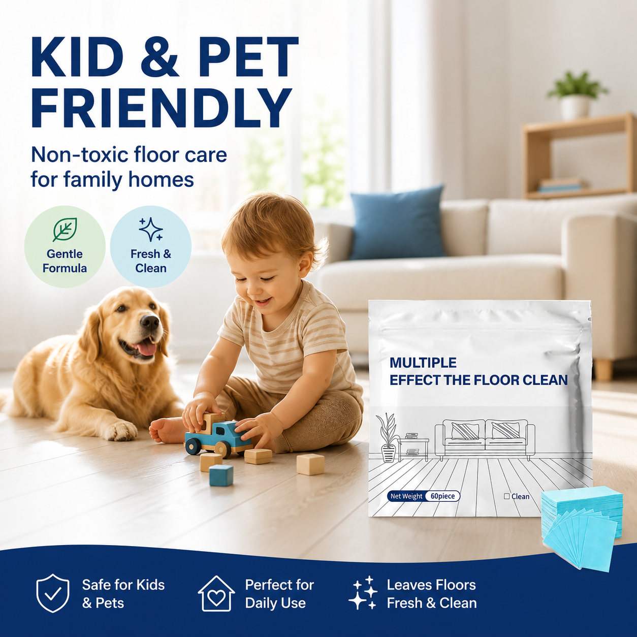 Multi-Effect Floor Cleaning Tablets, Fast Dissolving, No-Rinse Formula for Hardwood, Tile & All Floor Types