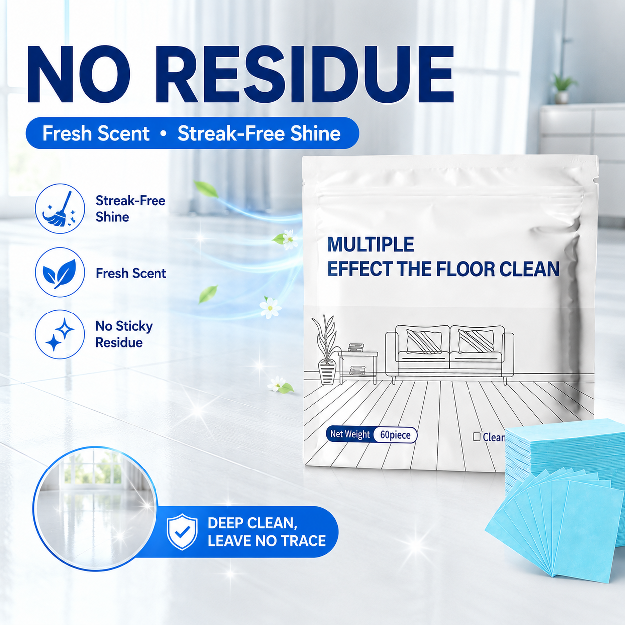 Multi-Effect Floor Cleaning Tablets, Fast Dissolving, No-Rinse Formula for Hardwood, Tile & All Floor Types