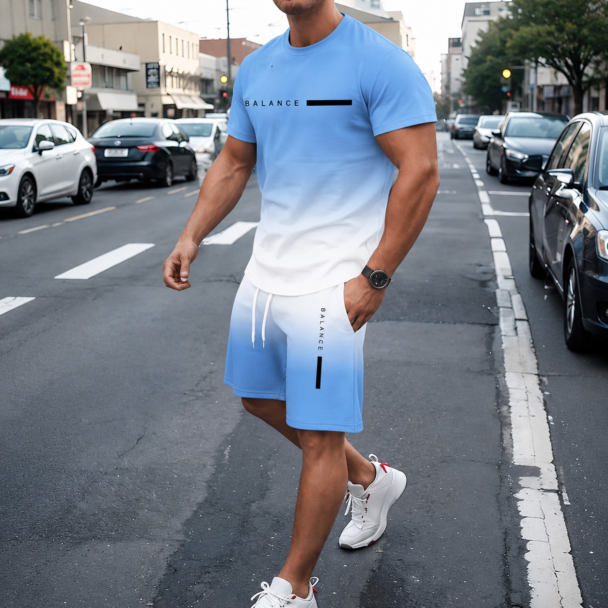 💯 Men’s Gradient Short Sleeve Tracksuit 2-Piece Set💥