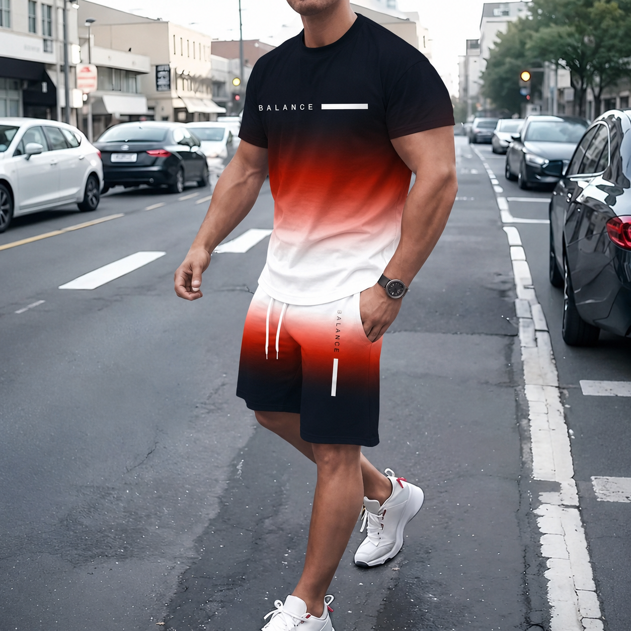 💯 Men’s Gradient Short Sleeve Tracksuit 2-Piece Set💥