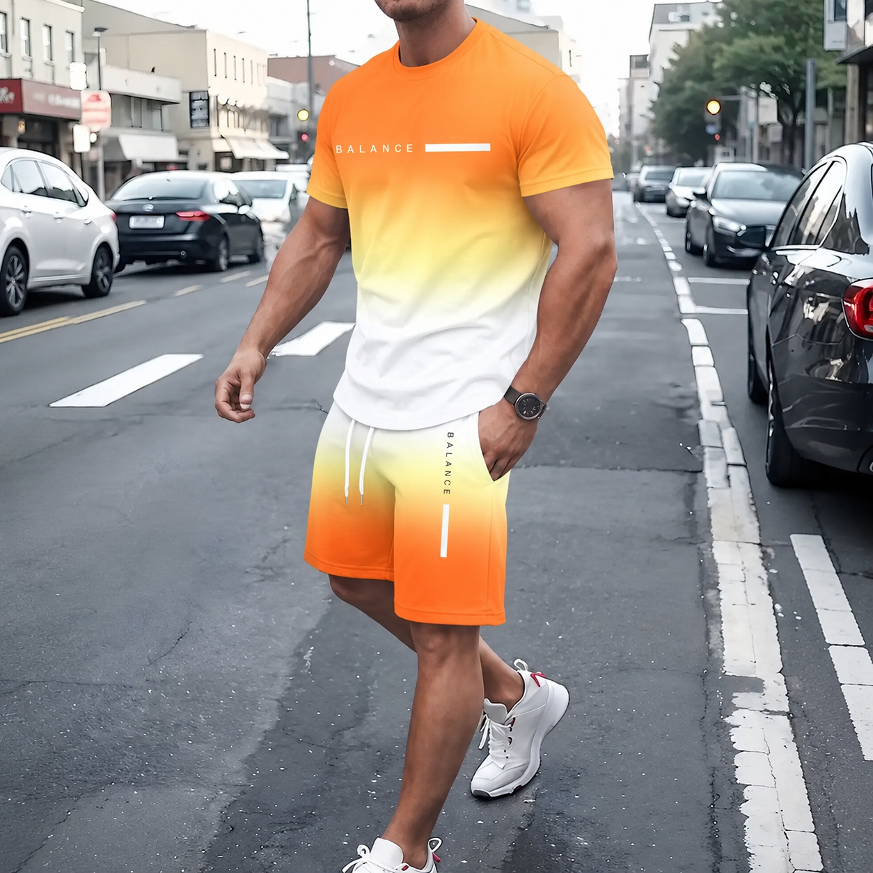 ⚡ Men’s Gradient Short Sleeve Tracksuit 2-Piece Set
