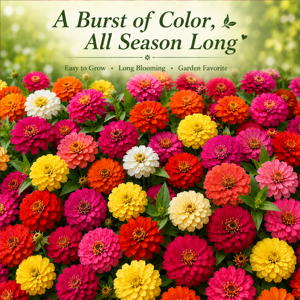 100-Day Bloom Mixed Zinnia Seeds – Easy-Grow Colorful Flowers for Sunny Gardens