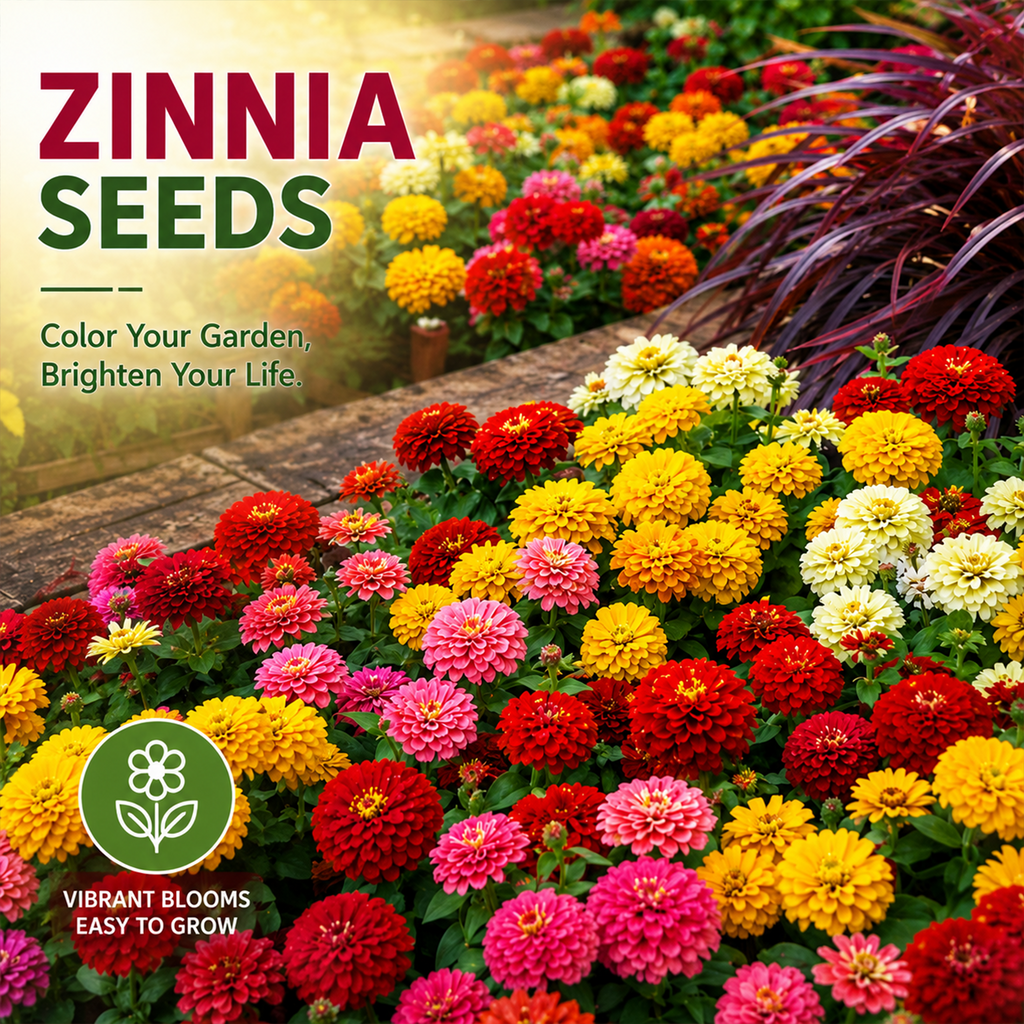 100-Day Bloom Mixed Zinnia Seeds – Easy-Grow Colorful Flowers for Sunny Gardens