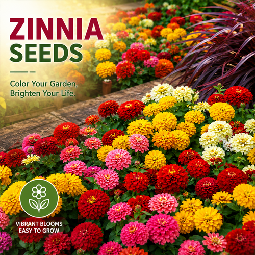 100-Day Bloom Mixed Zinnia Seeds – Easy-Grow Colorful Flowers for Sunny Gardens