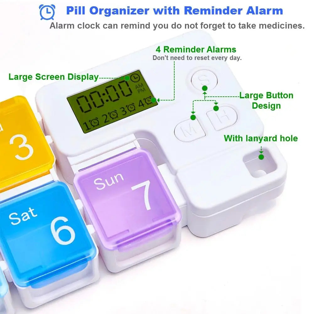 🔥 7-Day Pill Organizer with Alarm Reminder BPA-Free Food Grade Pill Box