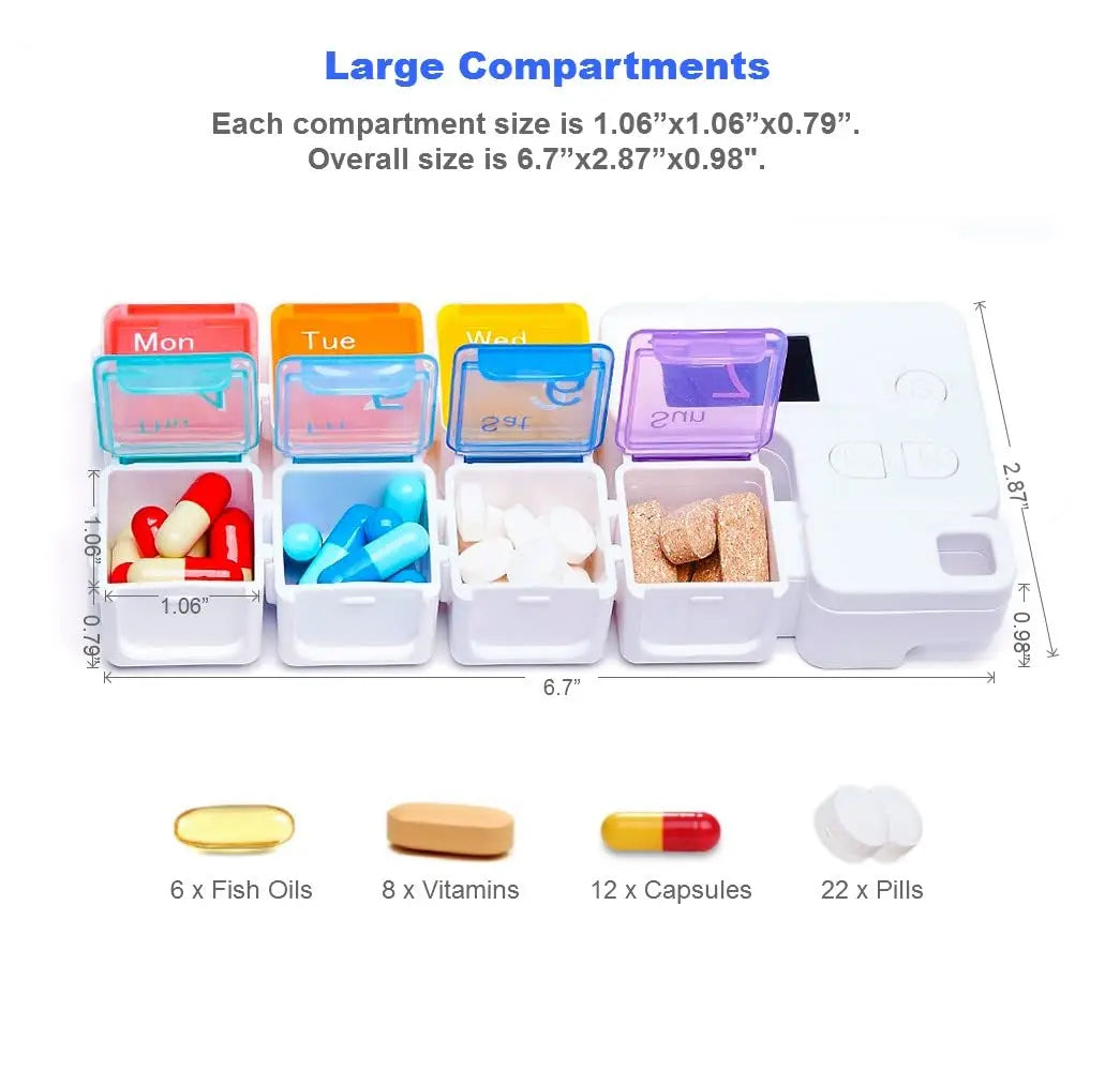 🔥 7-Day Pill Organizer with Alarm Reminder BPA-Free Food Grade Pill Box