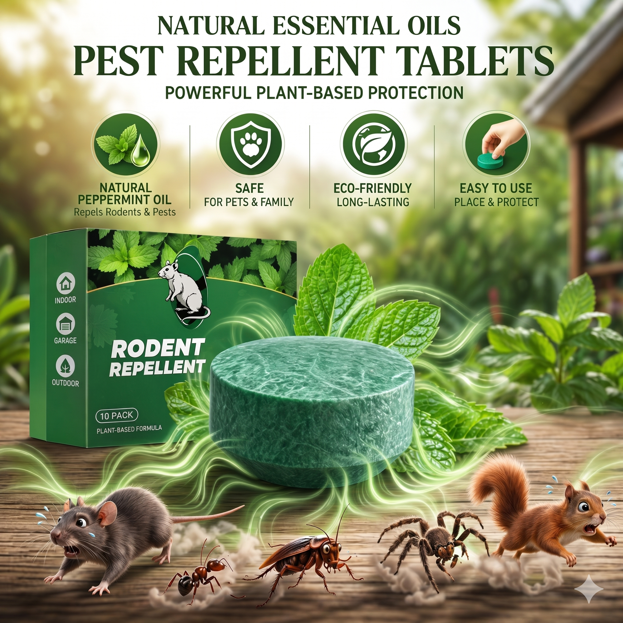 50% OFF🟢 Natural Peppermint Rodent Repellent Tablets – 12 Pack