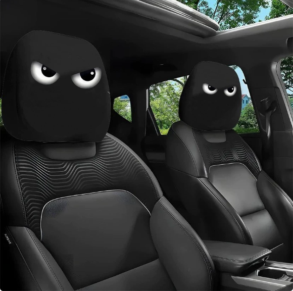😆 Funny Cartoon Car Headrest Covers – 2PCS 2D Universal Fit 🚗