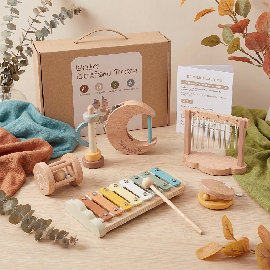 6-Piece Wooden Baby Musical Instrument Set – Sensory Sound & Music Toy