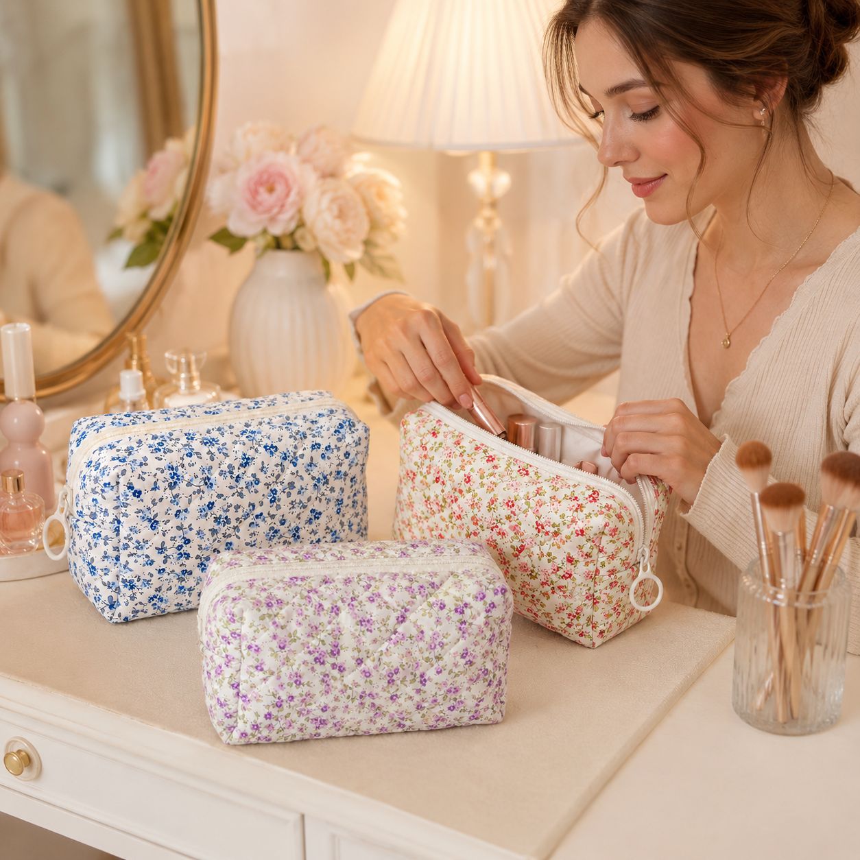2026 NEW ARRIVAL🔥Puffy Padded Travel Cosmetic Organizer , Wide-Open Makeup Case for Toiletries, Accessories