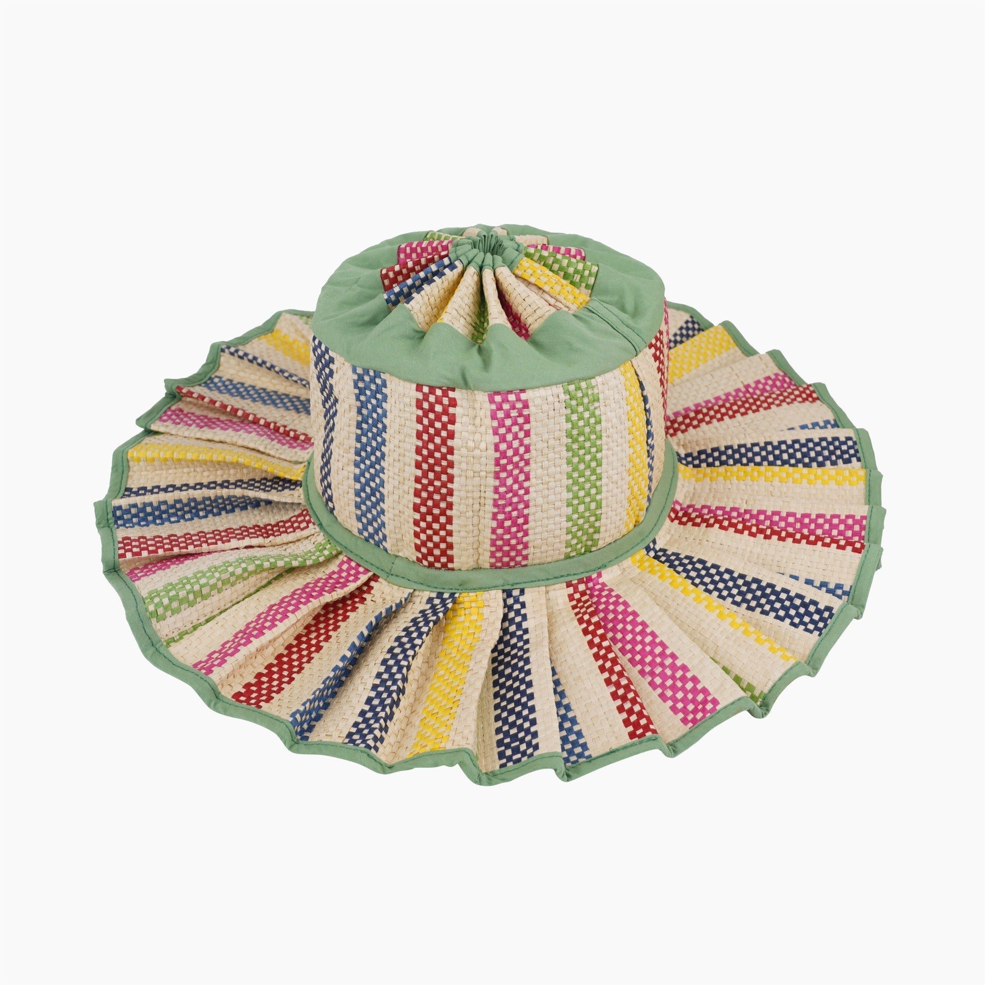Handmade Foldable Straw Sun Hat for Women – UPF 50+ Wide Brim Pleated Beach Hat with Ponytail Opening & Packable Roll-Up Design