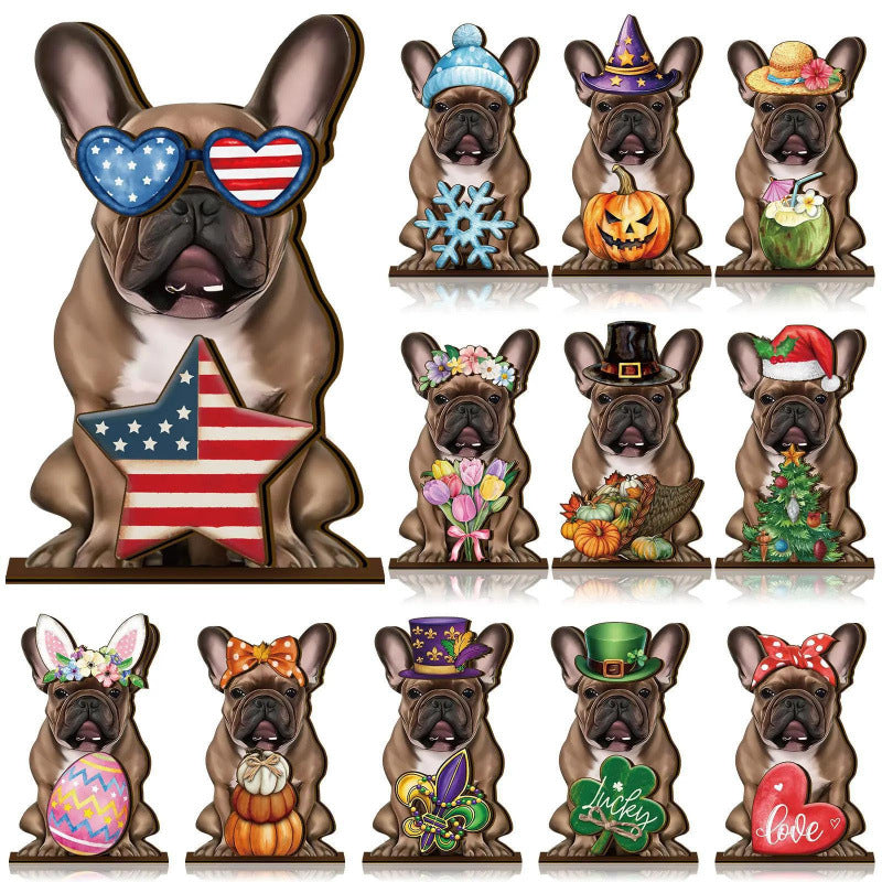 Cute Animal Wooden Sign with Interchangeable Hats for Home Decor