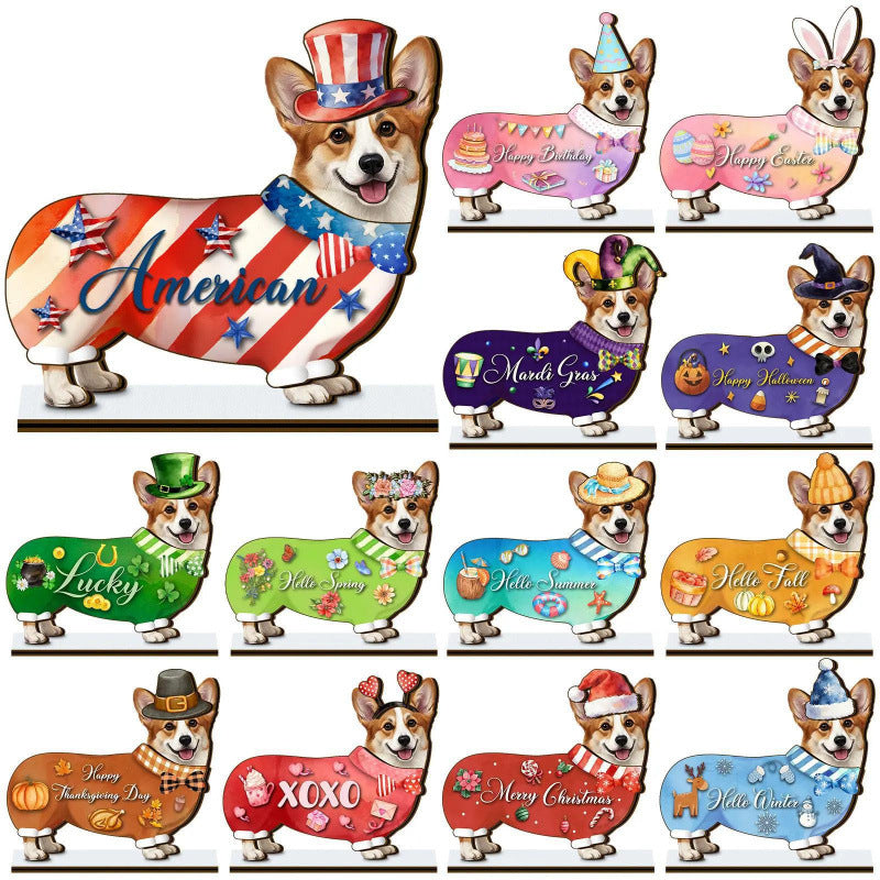 Cute Animal Wooden Sign with Interchangeable Hats for Home Decor