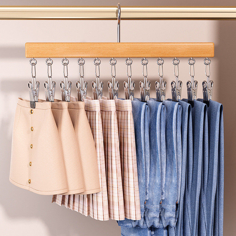 Wooden Hat Organizer with 12 Stainless Steel Clips Holds