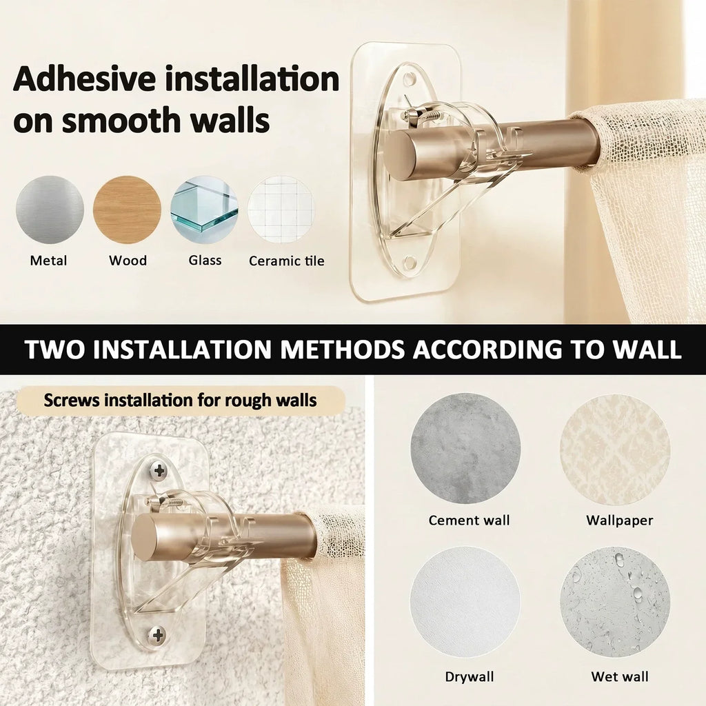 🏠🔨 New Self Adhesive Rod Brackets, No Drill Needed Curtain Rod Holders