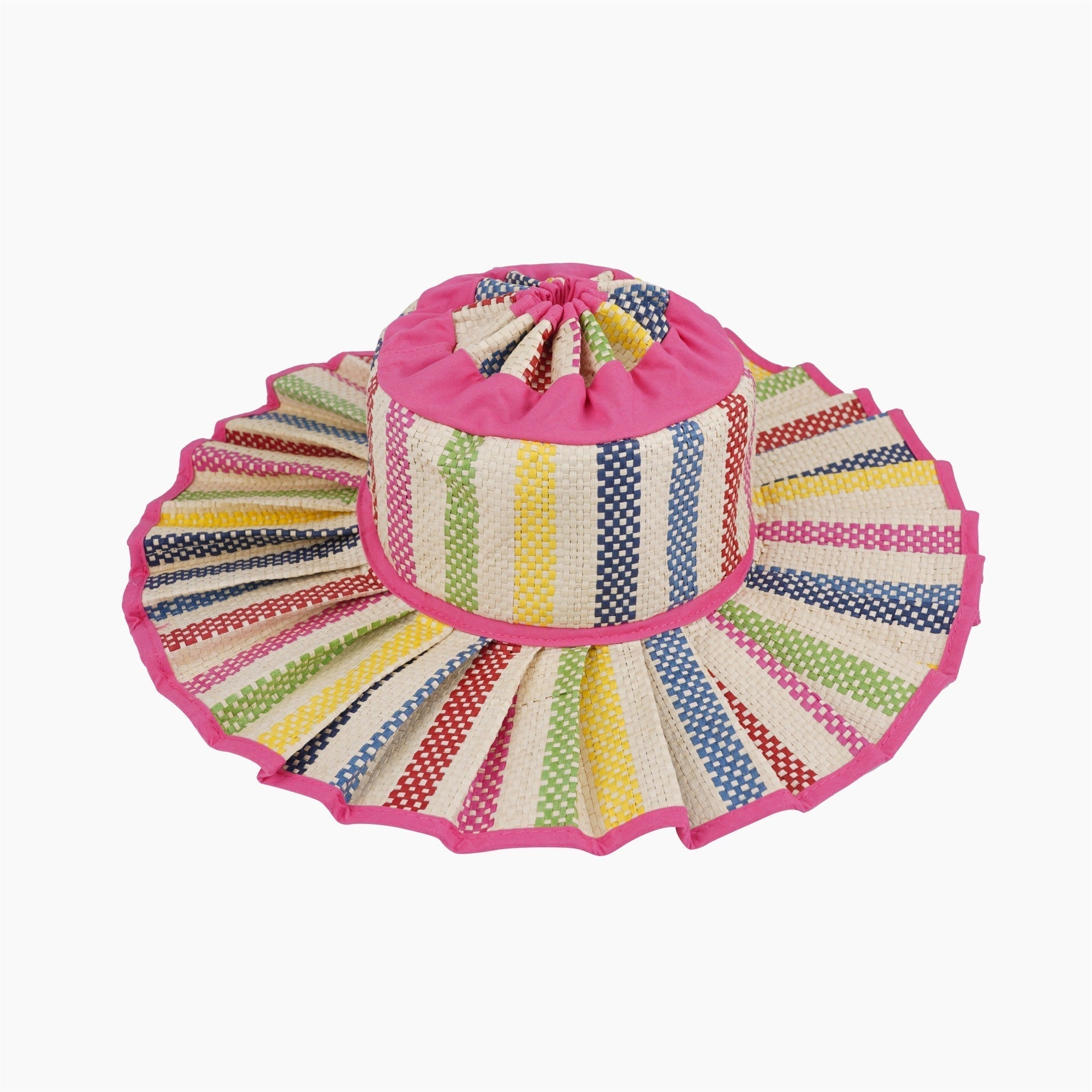 Handmade Foldable Straw Sun Hat for Women – UPF 50+ Wide Brim Pleated Beach Hat with Ponytail Opening & Packable Roll-Up Design