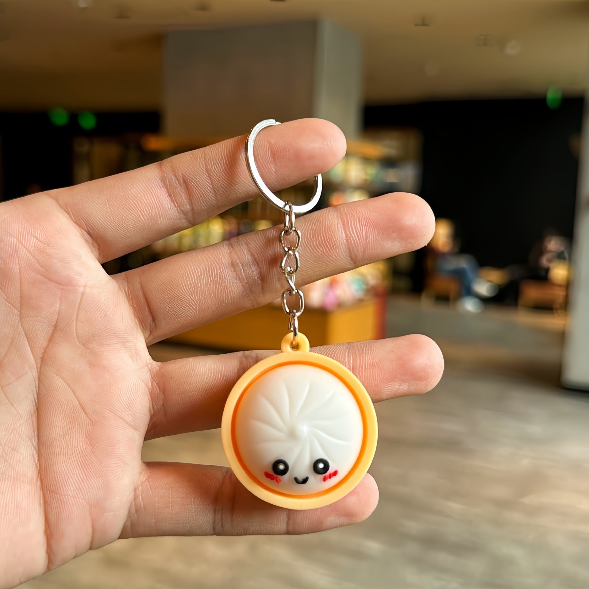 🥟6PS Cute Steamed Bun Keychain – Funny Cartoon PVC Charm for Keys, Bags & Phones