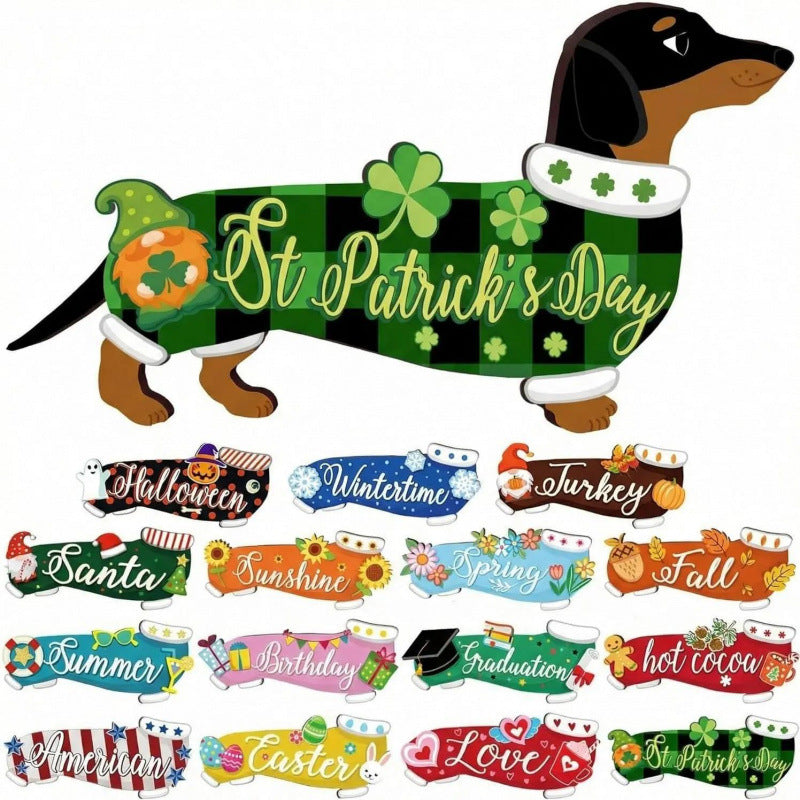 Cute Animal Wooden Sign with Interchangeable Hats for Home Decor