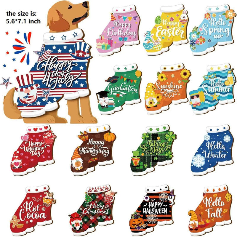 Cute Animal Wooden Sign with Interchangeable Hats for Home Decor