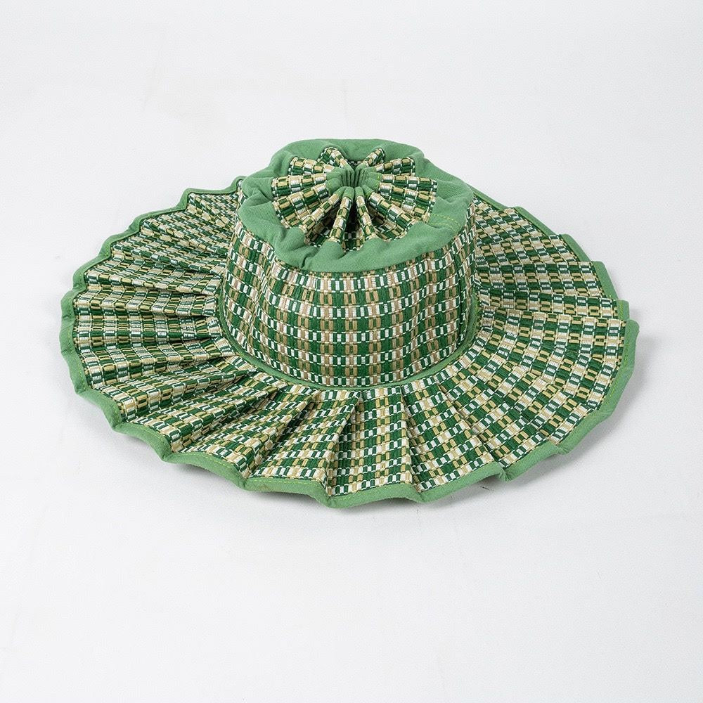 Handmade Foldable Straw Sun Hat for Women – UPF 50+ Wide Brim Pleated Beach Hat with Ponytail Opening & Packable Roll-Up Design