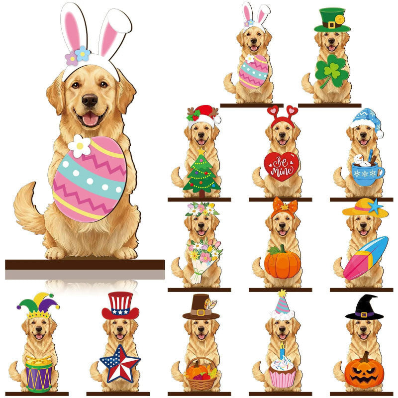 Cute Animal Wooden Sign with Interchangeable Hats for Home Decor