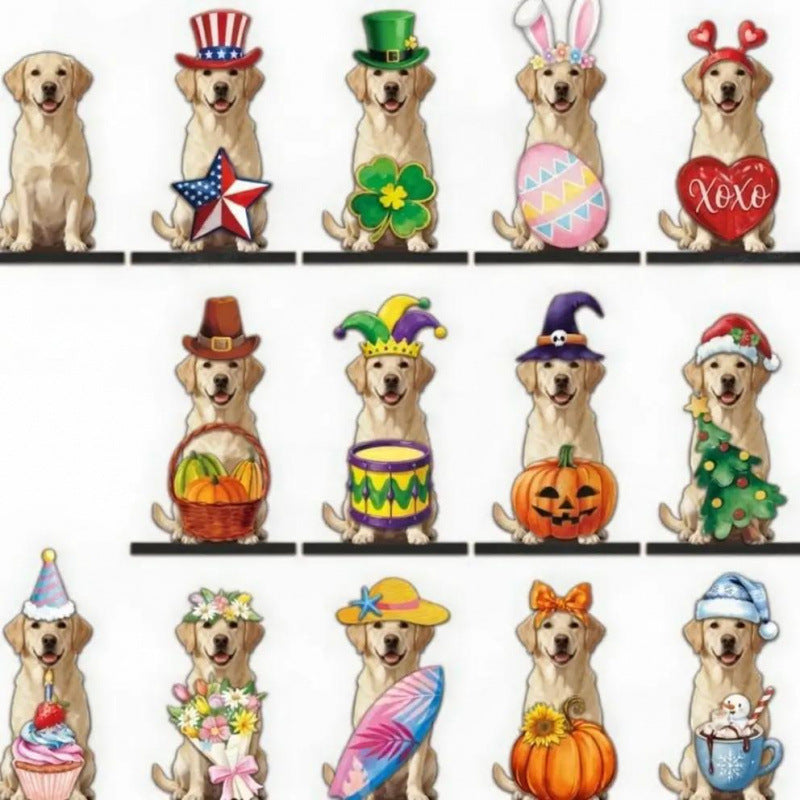 Cute Animal Wooden Sign with Interchangeable Hats for Home Decor