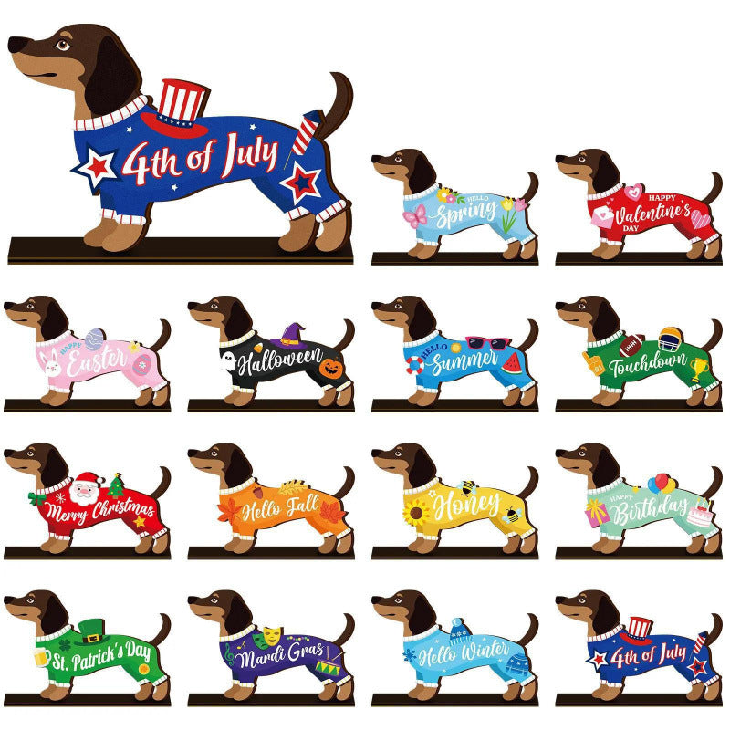 Cute Animal Wooden Sign with Interchangeable Hats for Home Decor