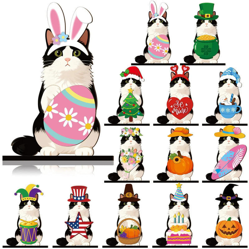 Cute Animal Wooden Sign with Interchangeable Hats for Home Decor