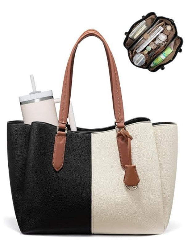 LOVEVOOK Laptop Tote Bag for Women 15.6 In Work Bags with Triple Compartments Large Faux Leather Computer Office Briefcase