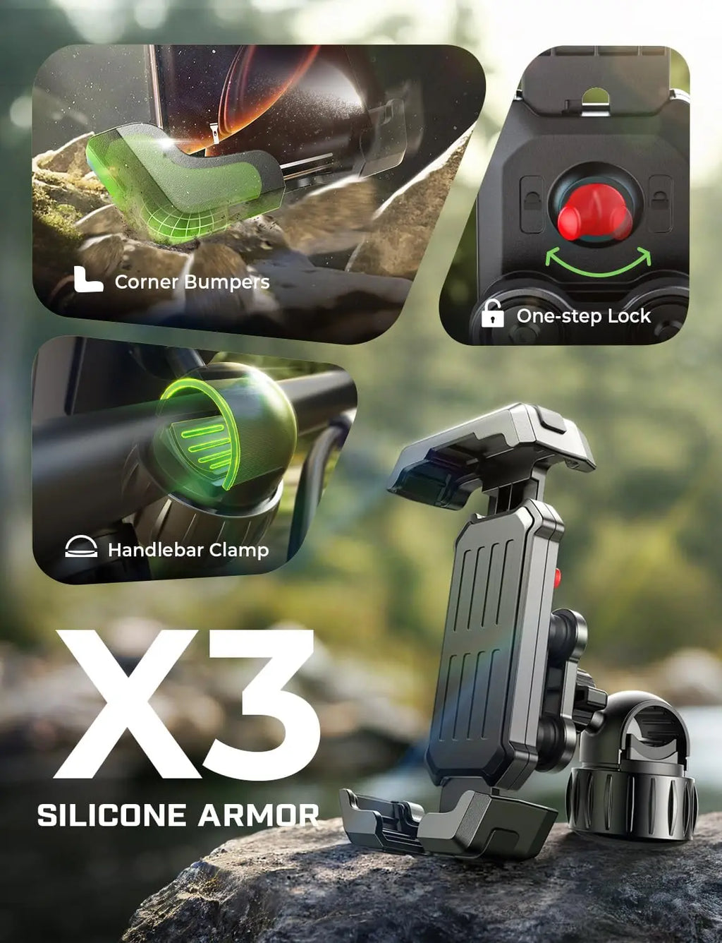 Lamicall Motorcycle Phone Mount - Dual Vibration Dampener & Anti Shake Motorcycle Cell Phone Holder for iPhone 15, 14, 13 Pro Max and More