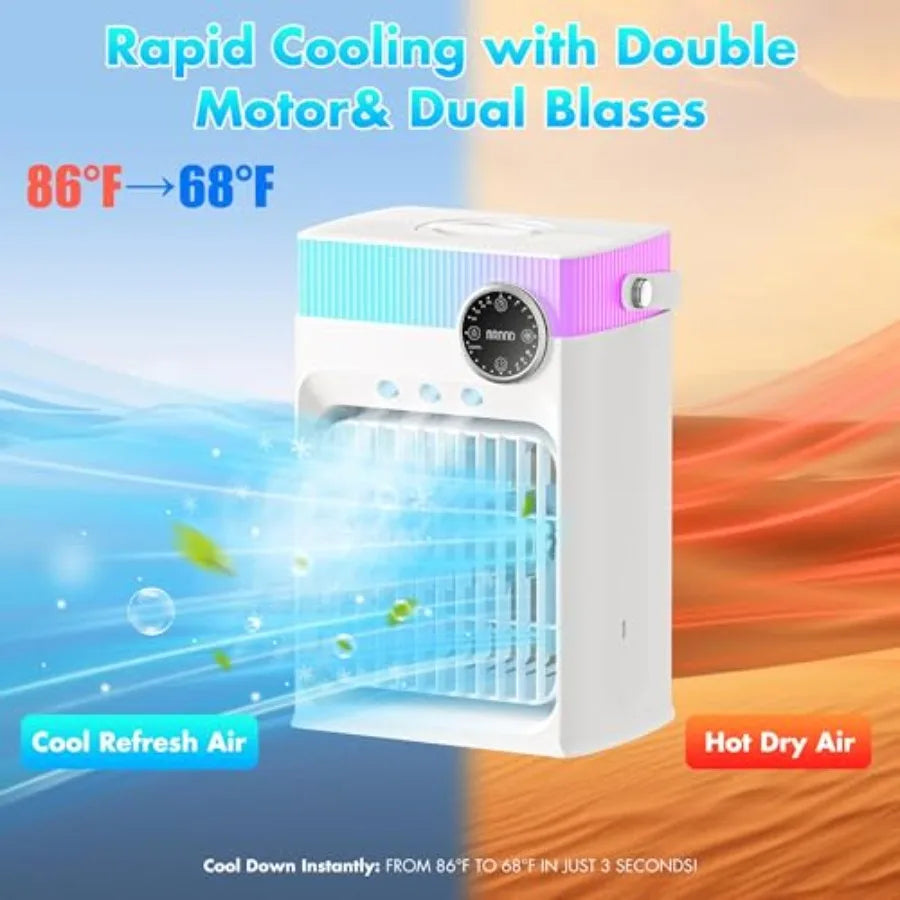 Portable Air Conditioners, Mini AC Unit Cooling Fan for Bedroom, 1200ML Small Air Cooler Fans with Remote, 3 Mist, 3 Speed, 8 L
