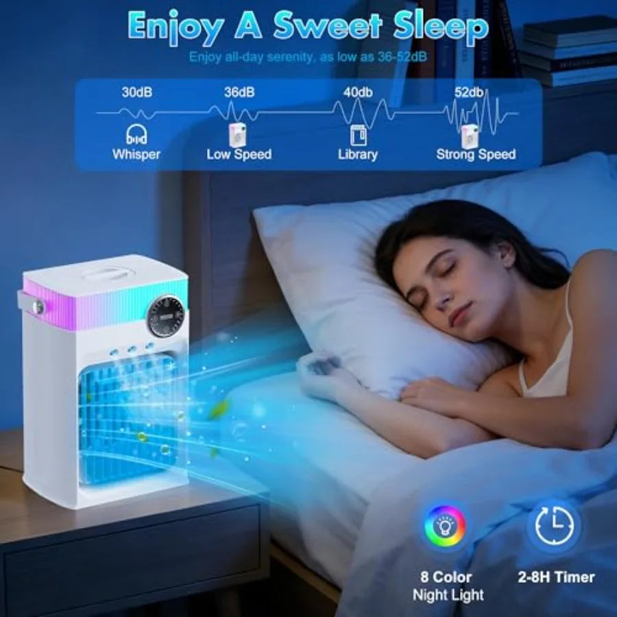 Portable Air Conditioners, Mini AC Unit Cooling Fan for Bedroom, 1200ML Small Air Cooler Fans with Remote, 3 Mist, 3 Speed, 8 L