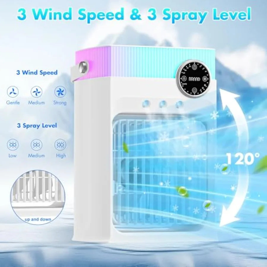 Portable Air Conditioners, Mini AC Unit Cooling Fan for Bedroom, 1200ML Small Air Cooler Fans with Remote, 3 Mist, 3 Speed, 8 L