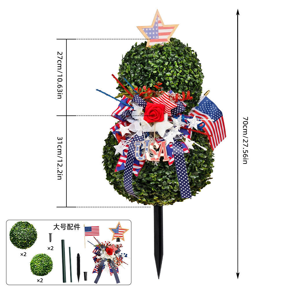 USA 250th Anniversary Patriotic Topiary Garden Stake, Red White Blue Yard Decor for 4th of July, Memorial Day & Independence Day