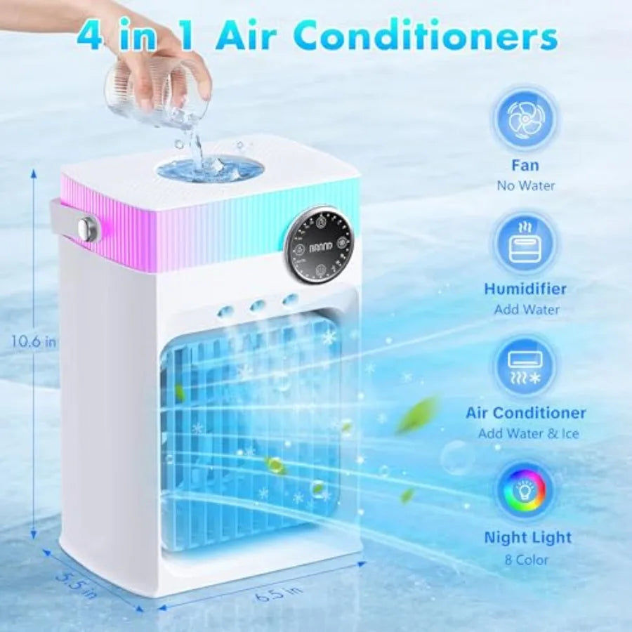 Portable Air Conditioners, Mini AC Unit Cooling Fan for Bedroom, 1200ML Small Air Cooler Fans with Remote, 3 Mist, 3 Speed, 8 L